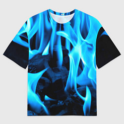 Мужская футболка оверсайз Синий огонь текстура