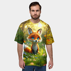 Футболка оверсайз мужская Рыжая лисичка и бабочки, цвет: 3D-принт — фото 2