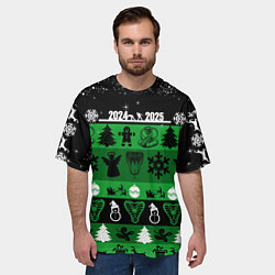 Футболка оверсайз мужская Новогодняя с оленями и змеями, цвет: 3D-принт — фото 2