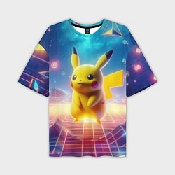 Футболка оверсайз мужская Funny Pikachu - vaporwave, цвет: 3D-принт