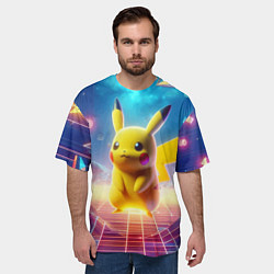 Футболка оверсайз мужская Funny Pikachu - vaporwave, цвет: 3D-принт — фото 2