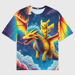 Футболка оверсайз мужская Pikachu on a fabulous dragon - neon glow, цвет: 3D-принт