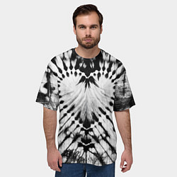 Футболка оверсайз мужская Абстрактное сердце - черно-белый тай-дай, цвет: 3D-принт — фото 2