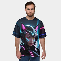 Футболка оверсайз мужская Неон кибер девушка, цвет: 3D-принт — фото 2