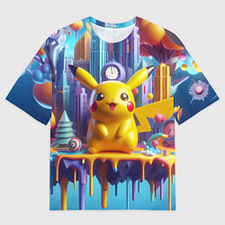 Футболка оверсайз мужская Пикачу на сказочной планете - нейроарт, цвет: 3D-принт