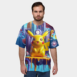 Футболка оверсайз мужская Пикачу на сказочной планете - нейроарт, цвет: 3D-принт — фото 2