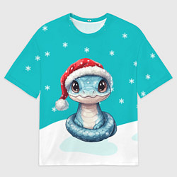 Футболка оверсайз мужская Новогодняя голубая змейка символ 2025, цвет: 3D-принт