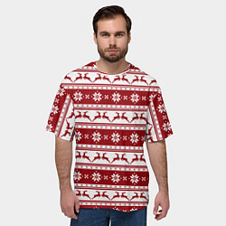 Футболка оверсайз мужская Скандинавский полосатый орнамент с оленями, цвет: 3D-принт — фото 2