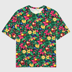 Мужская футболка оверсайз Ёлочные шары и остролистный падуб