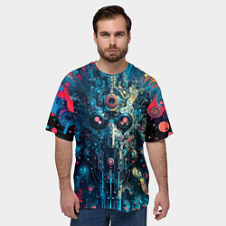 Футболка оверсайз мужская Таинственная кибер физиономия - паттерн, цвет: 3D-принт — фото 2