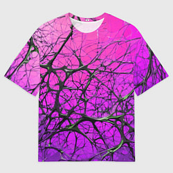 Мужская футболка оверсайз Чёрные волокна и фиолетовый градиент абстракция