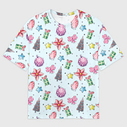 Мужская футболка оверсайз Новогодний фон