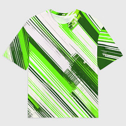 Мужская футболка оверсайз Зелёные диагональные полосы на белом фоне
