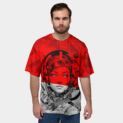 Футболка оверсайз мужская Девушка андроид в красной тени, цвет: 3D-принт — фото 2