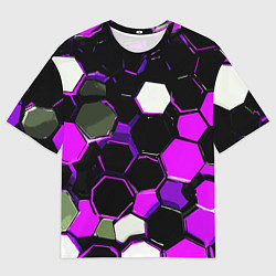 Мужская футболка оверсайз Розово-белые шестиугольники на чёрном фоне
