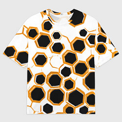 Мужская футболка оверсайз Чёрно-жёлтые шестиугольники на белом фоне