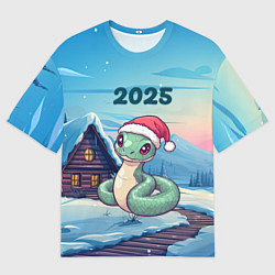 Мужская футболка оверсайз Новый год змейка 2025