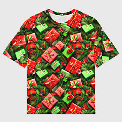 Мужская футболка оверсайз Новогодние подарки в коробках