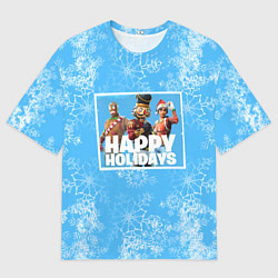 Мужская футболка оверсайз Happy Holidays - Fortnite Ginger Gunner и Щелкунчи