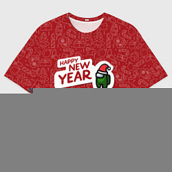 Футболка оверсайз мужская Амонг ас - Новый год, цвет: 3D-принт