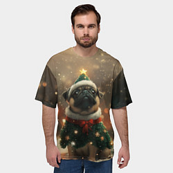 Футболка оверсайз мужская Мопс в костюме елки, цвет: 3D-принт — фото 2