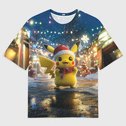 Футболка оверсайз мужская Новогодний Пикачу, цвет: 3D-принт