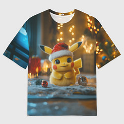 Футболка оверсайз мужская Пикачу и Рождество, цвет: 3D-принт
