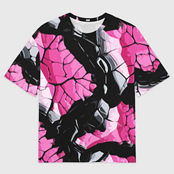 Футболка оверсайз мужская Чёрные линии на чёрно-розовом фоне, цвет: 3D-принт