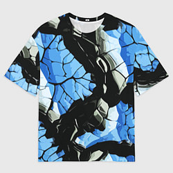 Мужская футболка оверсайз Чёрные линии на чёрно-синем фоне