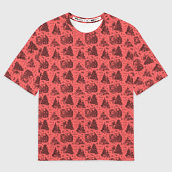Мужская футболка оверсайз Новогодние звери на красном