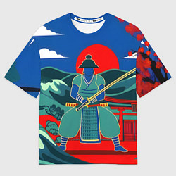 Футболка оверсайз мужская Яркий ретро самурай, цвет: 3D-принт