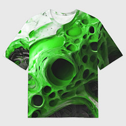 Мужская футболка оверсайз Зелёно-белая абстрактная структура