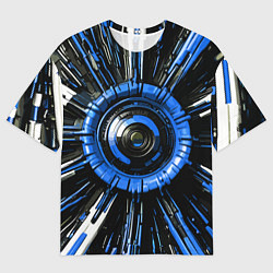 Футболка оверсайз мужская Чёрно-синяя сфера киберпанк, цвет: 3D-принт