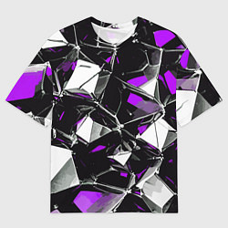 Мужская футболка оверсайз Фиолетово-белый паттерн на чёрном фоне
