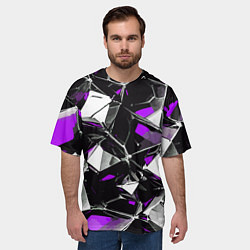 Футболка оверсайз мужская Фиолетово-белый паттерн на чёрном фоне, цвет: 3D-принт — фото 2