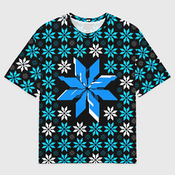 Мужская футболка оверсайз Сине-белые звёзды на чёрном фоне