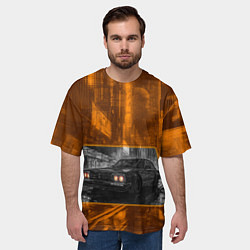 Футболка оверсайз мужская Авто с оранжевыми фарами, цвет: 3D-принт — фото 2