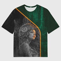 Футболка оверсайз мужская Девушка-андроид в оранжевых тенях, цвет: 3D-принт