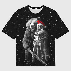 Футболка оверсайз мужская Античная снегурочка с медведем, цвет: 3D-принт