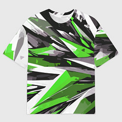 Мужская футболка оверсайз Чёрно-зелёная-белая абстракция