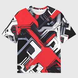 Мужская футболка оверсайз Красно-белый техно паттерн