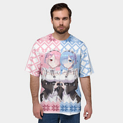 Футболка оверсайз мужская Рем и Рам новогодний свитер, цвет: 3D-принт — фото 2