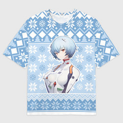 Мужская футболка оверсайз Rei christmas sweater Evangelion