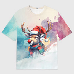 Футболка оверсайз мужская Новогодний олень, цвет: 3D-принт