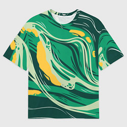 Мужская футболка оверсайз Абстрактные полосы в зелёных тонах