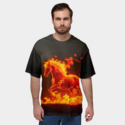 Футболка оверсайз мужская Огненная лошадь на темном фоне, цвет: 3D-принт — фото 2