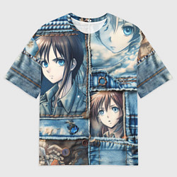 Мужская футболка оверсайз Пэчворк с аниме