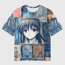 Футболка оверсайз мужская Героиня аниме на пэчворк, цвет: 3D-принт