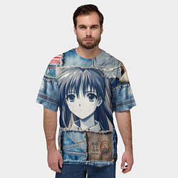 Футболка оверсайз мужская Героиня аниме на пэчворк, цвет: 3D-принт — фото 2