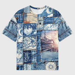 Мужская футболка оверсайз Пэчворк с мотивами аниме